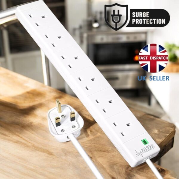 STATUS 6-Way Surge Protected Extension Socket, White, 2m Cord