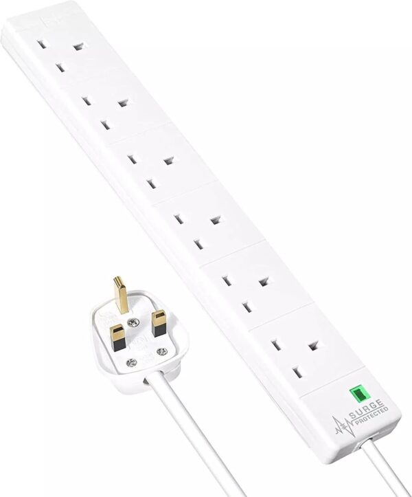 STATUS 6-Way Surge Protected Extension Socket, White, 2m Cord - Image 2