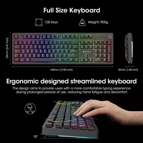 KOORUI MK104 Gaming Keyboards RGB Backlit Mechanical Keyboard Wired Brown SWITCH - Image 3