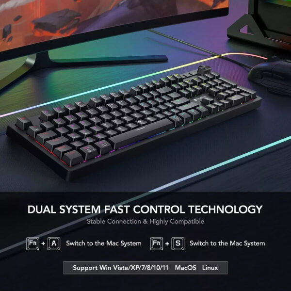 KOORUI MK104 Gaming Keyboards RGB Backlit Mechanical Keyboard Wired Brown SWITCH - Image 4
