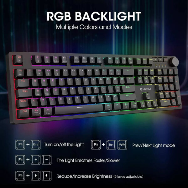 KOORUI MK104 Gaming Keyboards RGB Backlit Mechanical Keyboard Wired Brown SWITCH - Image 5