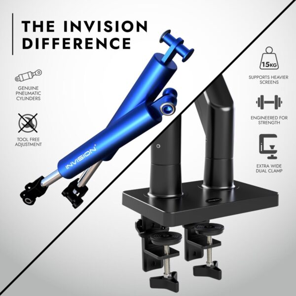 Invision Dual PC Monitor Arm Bracket Ergonomic Height Adjustable Gas Assisted - Image 3