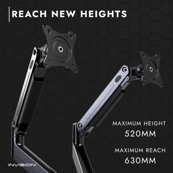 Invision Dual PC Monitor Arm Bracket Ergonomic Height Adjustable Gas Assisted - Image 7
