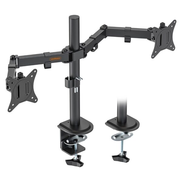 VonHaus Dual Monitor Stand Desk Clamp 13-32" | Tilt Swivel, Ht Adj, VESA75/100