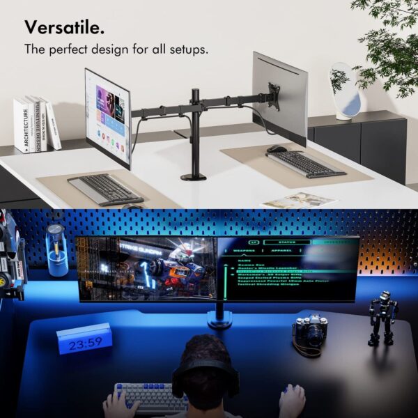 VonHaus Dual Monitor Stand Desk Clamp 13-32" | Tilt Swivel, Ht Adj, VESA75/100 - Image 4