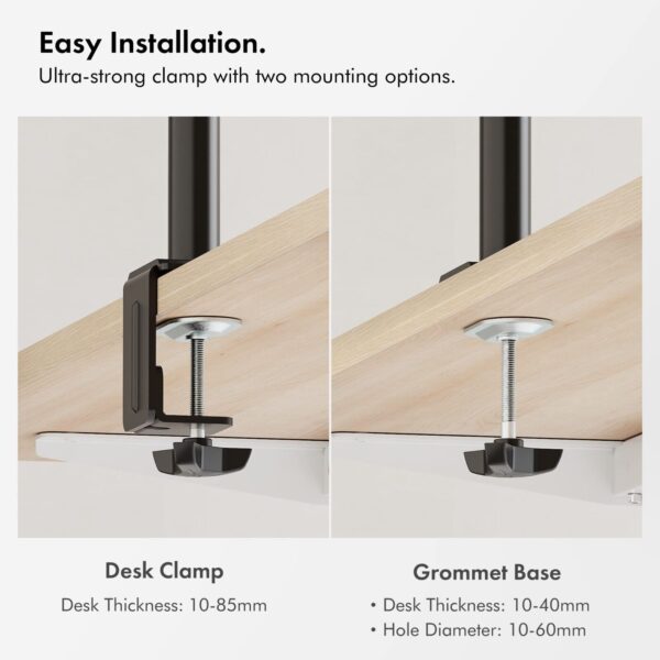 VonHaus Dual Monitor Stand Desk Clamp 13-32" | Tilt Swivel, Ht Adj, VESA75/100 - Image 6