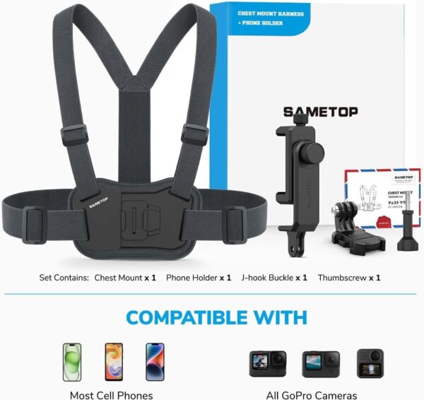 Sametop Chest Mount Harness – iPhone, Samsung, GoPro, DJI, POV/VLOG Action Cam - Image 5