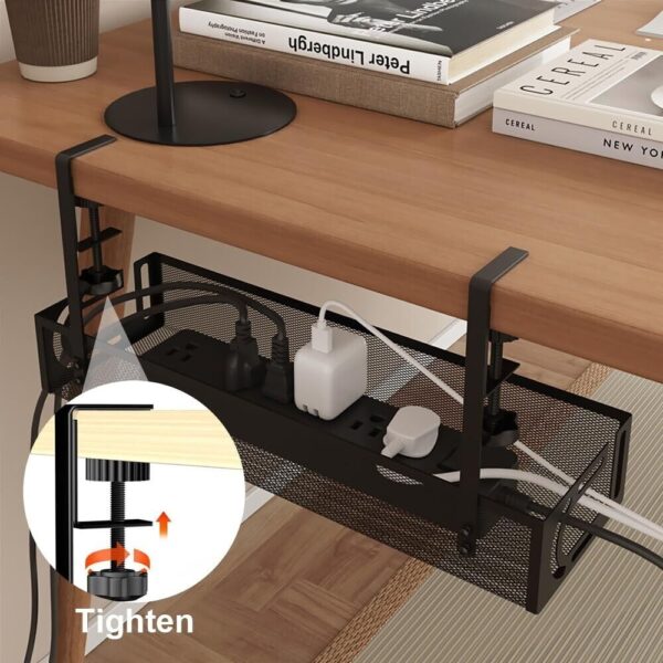 Mecmbj Under Desk Cable Management Tray – Clamp Mount, No-Drill, Mesh (Black) - Image 2