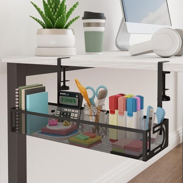 Mecmbj Under Desk Cable Management Tray – Clamp Mount, No-Drill, Mesh (Black) - Image 3