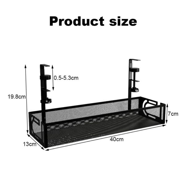 Mecmbj Under Desk Cable Management Tray – Clamp Mount, No-Drill, Mesh (Black) - Image 6