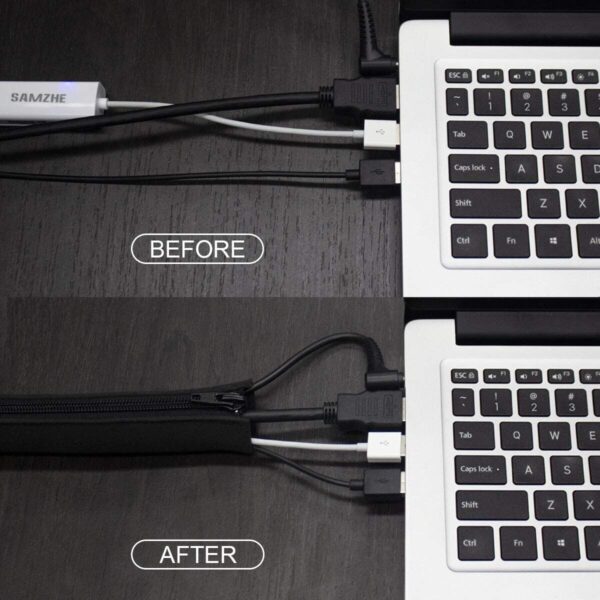 Teskyer 4-Pack Cable Management Sleeve, Zippered, 15in/38cm for TV, PC & Office - Image 3