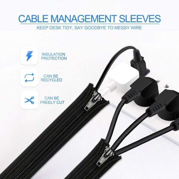 Teskyer 4-Pack Cable Management Sleeve, Zippered, 15in/38cm for TV, PC & Office - Image 4