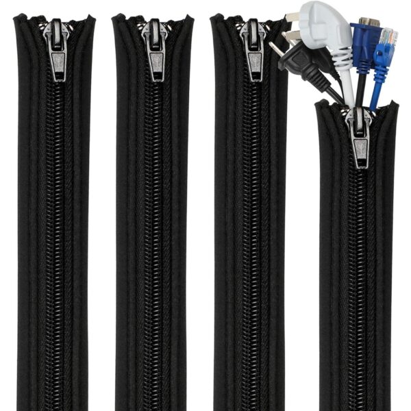 Teskyer 4-Pack Cable Management Sleeve, Zippered, 15in/38cm for TV, PC & Office - Image 8
