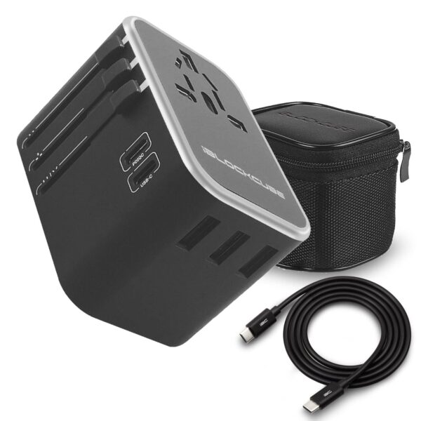 iBlockCube 35W Dual USB-C Travel Adapter, 3 USB Ports, Universal AC Socket, 150+