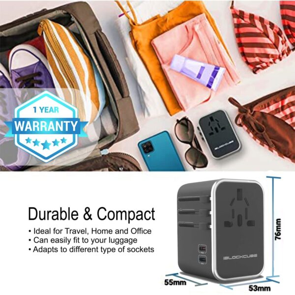 iBlockCube 35W Dual USB-C Travel Adapter, 3 USB Ports, Universal AC Socket, 150+ - Image 6