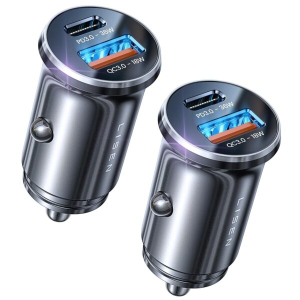LISEN 2-Pack 54W USB-C Car Charger Adapter Fast Charging for iPhone & Samsung