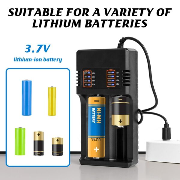 Universal Dual Slot USB Charger Li-Ion/1.2V Batteries (10440-18500) - Image 2