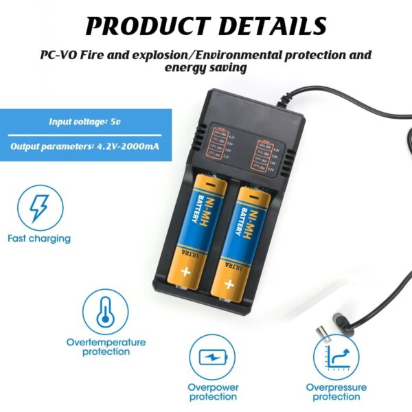 Universal Dual Slot USB Charger Li-Ion/1.2V Batteries (10440-18500) - Image 7