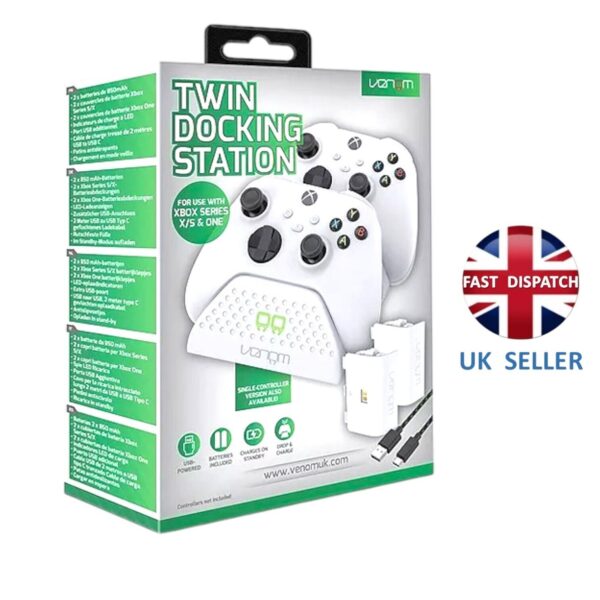 Venom Twin Docking Station – White | Fast Charging for Xbox Series X/S & One