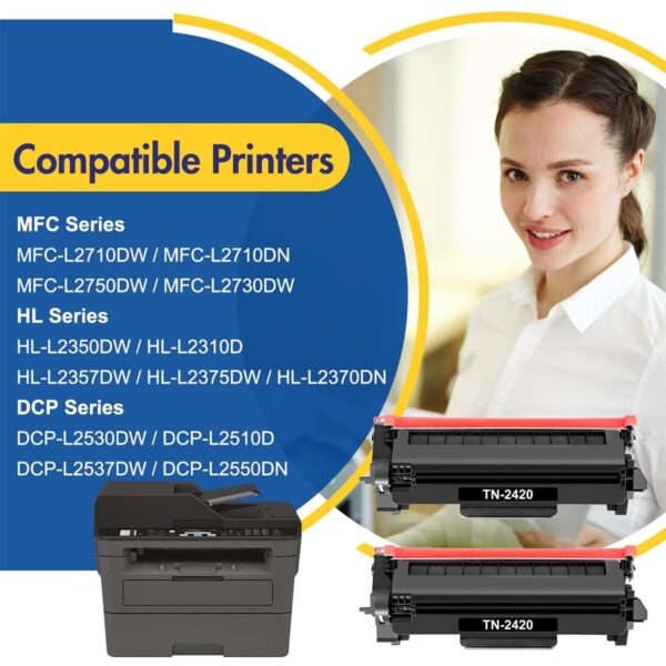 TN2420 2-Pack Black Toner Cartridge for Brother HL-L2350DW, MFC-L2710DW & More - Image 2