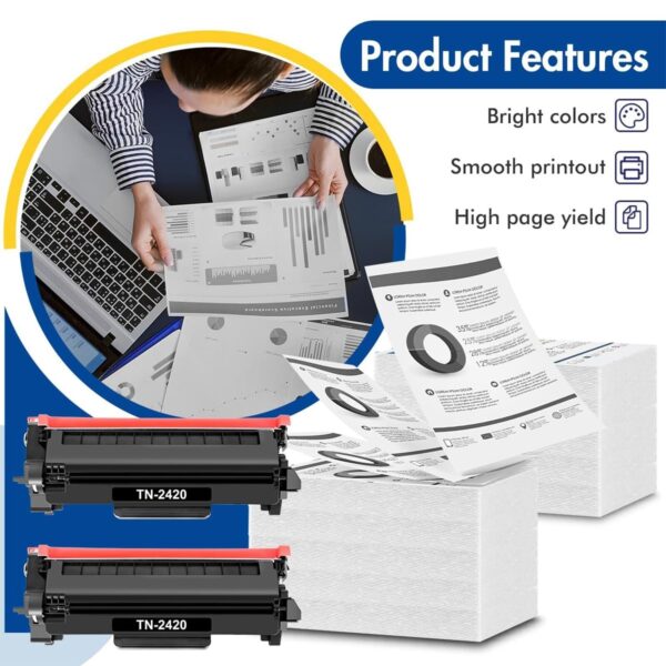 TN2420 2-Pack Black Toner Cartridge for Brother HL-L2350DW, MFC-L2710DW & More - Image 5