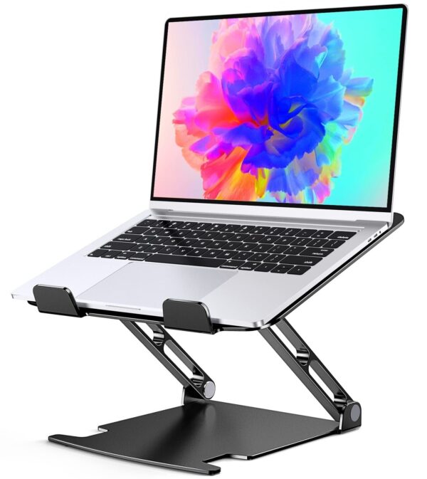 Glangeh Aluminum Dual-Axis Laptop Stand, Adjustable & Ventilated Riser, Black