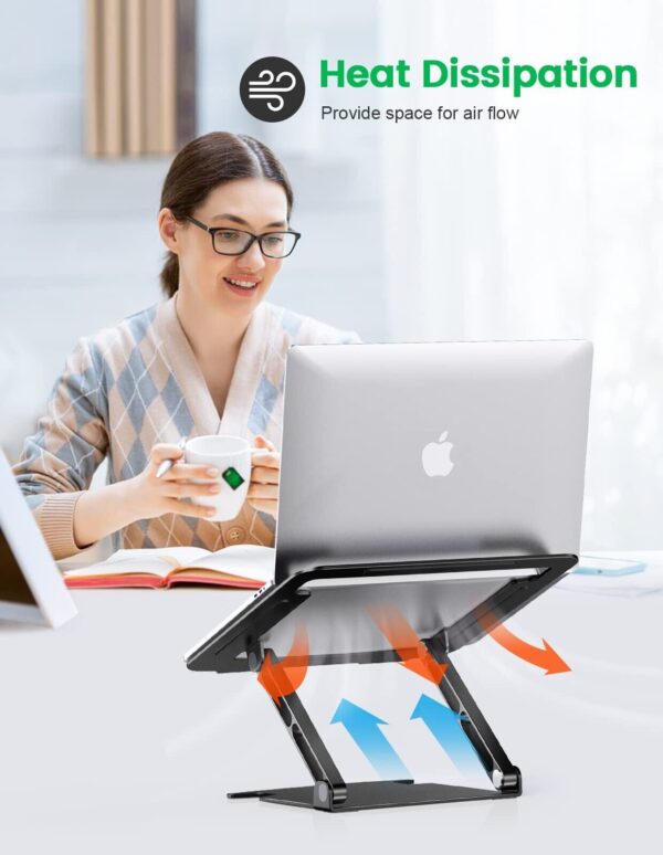 Glangeh Aluminum Dual-Axis Laptop Stand, Adjustable & Ventilated Riser, Black - Image 5