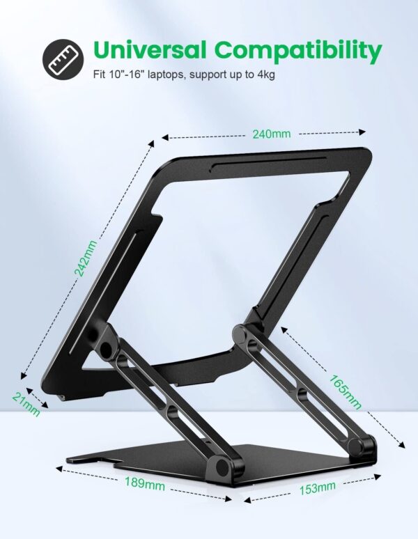 Glangeh Aluminum Dual-Axis Laptop Stand, Adjustable & Ventilated Riser, Black - Image 6