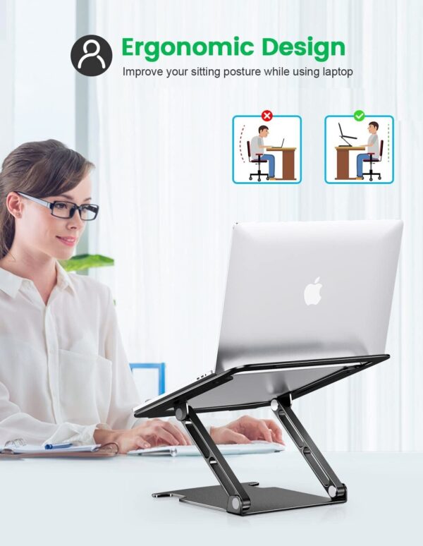 Glangeh Aluminum Dual-Axis Laptop Stand, Adjustable & Ventilated Riser, Black - Image 7