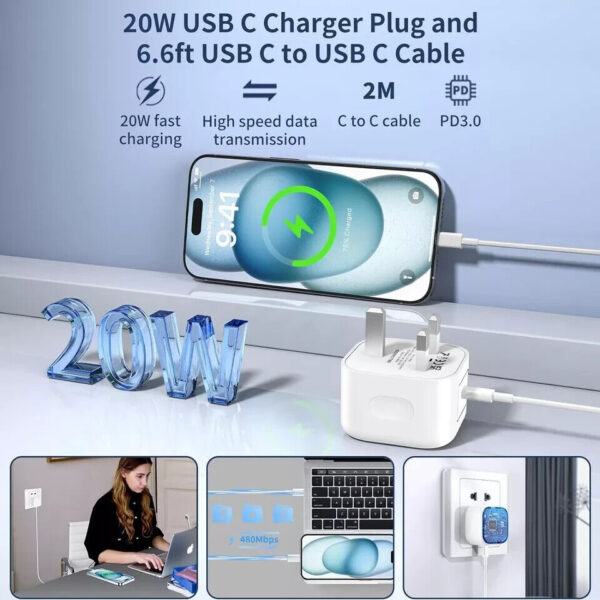iPhone 15 USB C Charger, [MFi Certified] 20W PD USB C Fast Charger Plug with 6F - Image 2