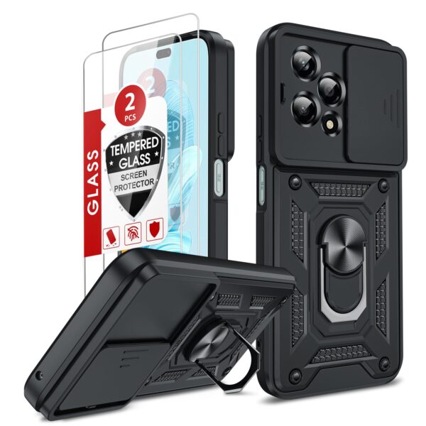 LeYi Case for Honor 200 Lite 5G: Camera Lens Slide, Ring Stand, 2 Screen Protectors