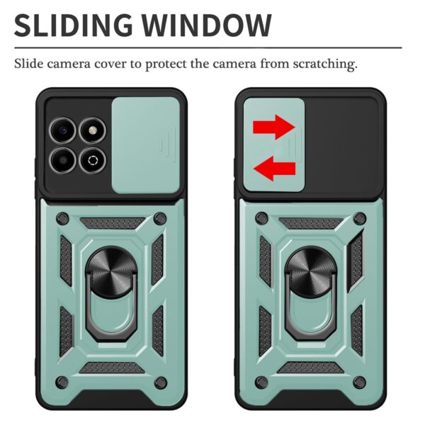 Carinacoco Honor X6b 4G Case: 3X Tempered Glass, Ring Stand, Slide Cam, Green - Image 2