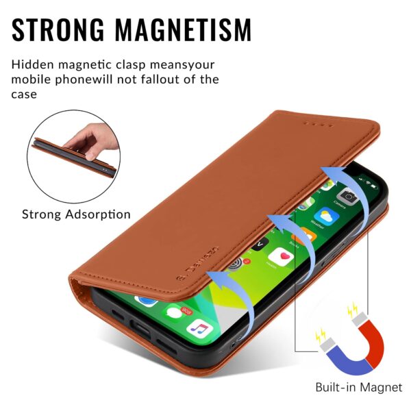 S. Dawezo iPhone 13 Pro Max Leather Wallet Case: Magnetic Flip, Card Holder, Stand - Image 3