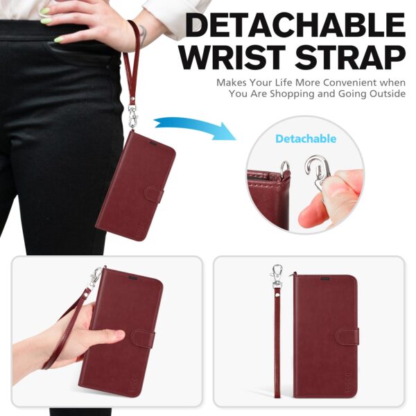 TUCCH Dark Red Leather Wallet Case iPhone 16 Pro Max 6.9" w/ RFID & Strap - Image 3