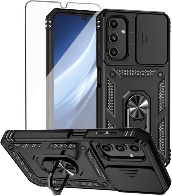 Teayoha Samsung A25 5G Case Shockproof Screen/Cam Cover Magnetic Kickstand Black