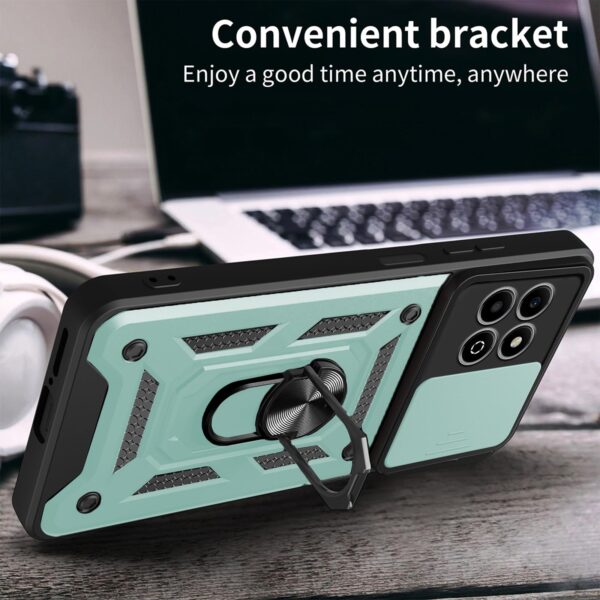 Carinacoco Honor X6b 4G Case: 3X Tempered Glass, Ring Stand, Slide Cam, Green - Image 3