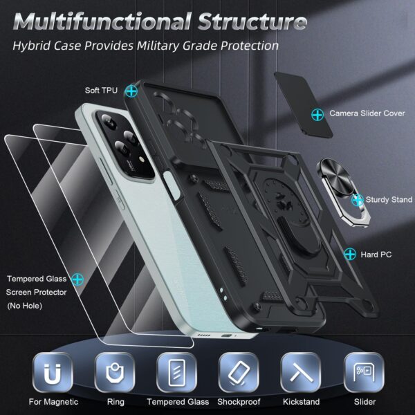 LeYi Case for Honor 200 Lite 5G: Camera Lens Slide, Ring Stand, 2 Screen Protectors - Image 3