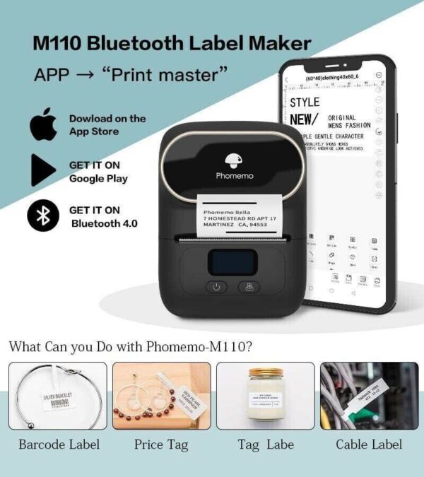 Phomemo M110 Label Makers Portable Bluetooth Thermal Barcode Label Printer UK - Image 3
