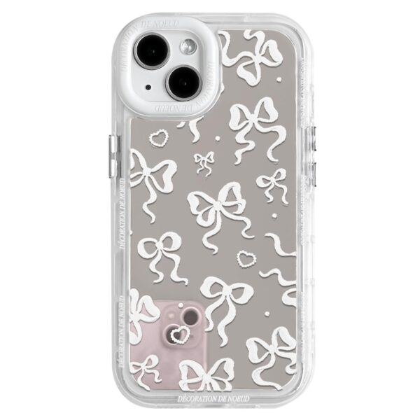 NITITOP Compatible with iPhone 14 Plus Case Cute Mirror Bow Love Heart Pattern f