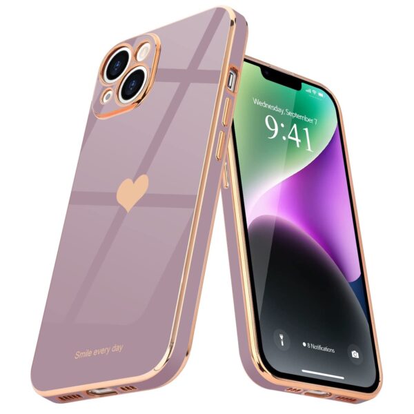 Teageo for iPhone 14 Case Cute Heart Pattern for Women Girls Slim Luxury Bling P