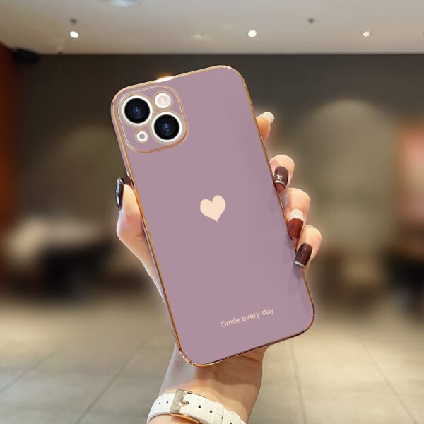 Teageo for iPhone 14 Case Cute Heart Pattern for Women Girls Slim Luxury Bling P - Image 2