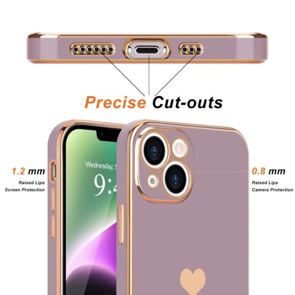 Teageo for iPhone 14 Case Cute Heart Pattern for Women Girls Slim Luxury Bling P - Image 3