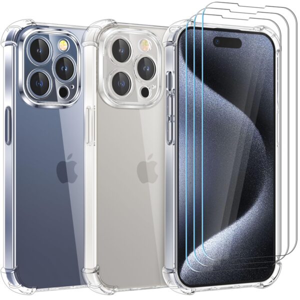 Giolus 4-in-1 for iPhone 15 Pro Case with 3 Pack Screen Protector